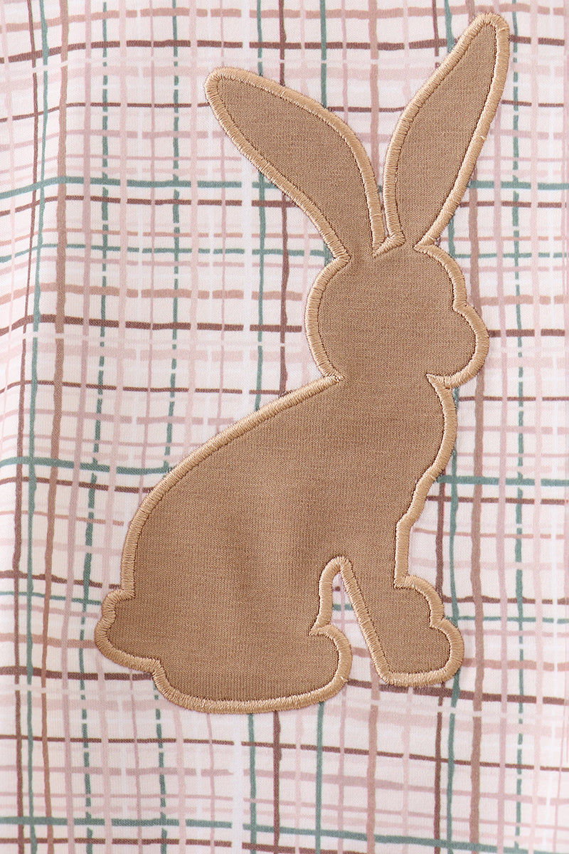 Brown Bunny Applique Plaid Romper