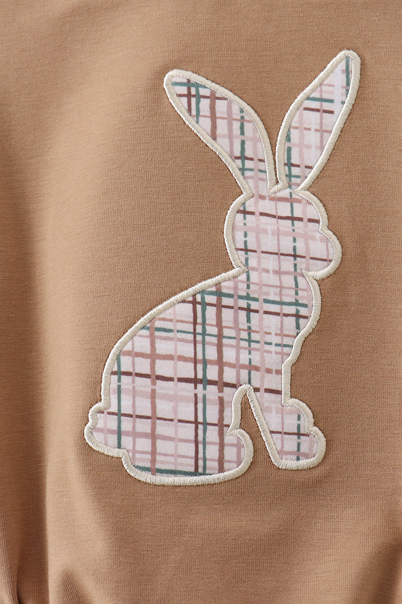 Brown Plaid Bunny Applique Bubble