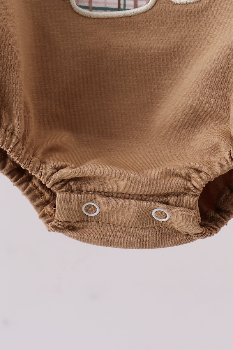 Brown Plaid Bunny Applique Bubble