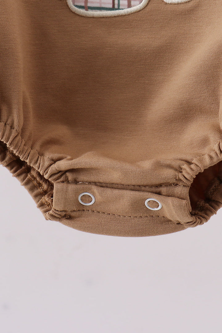 Brown Plaid Bunny Applique Bubble