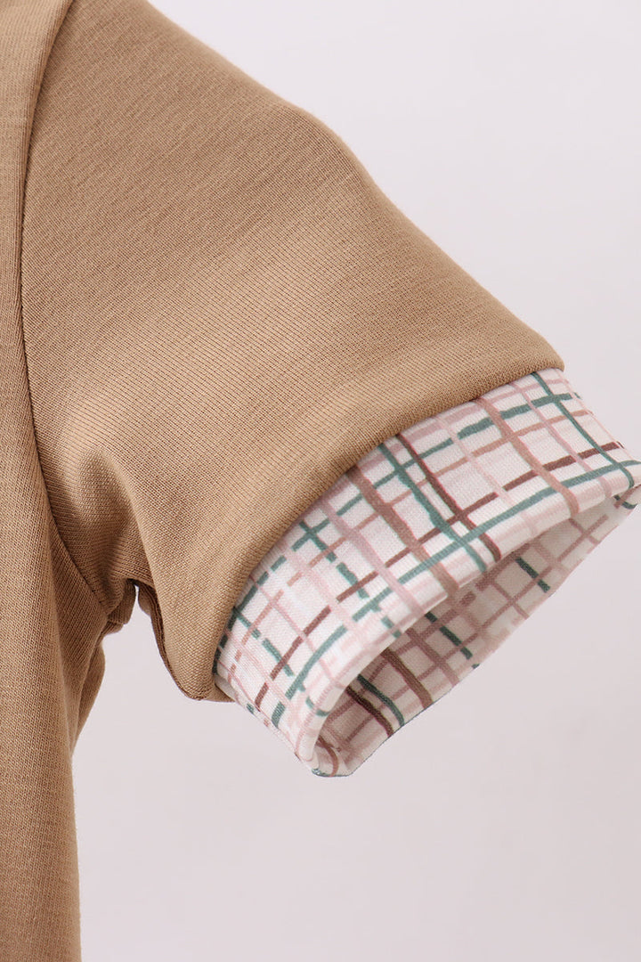 Brown Plaid Bunny Applique Bubble