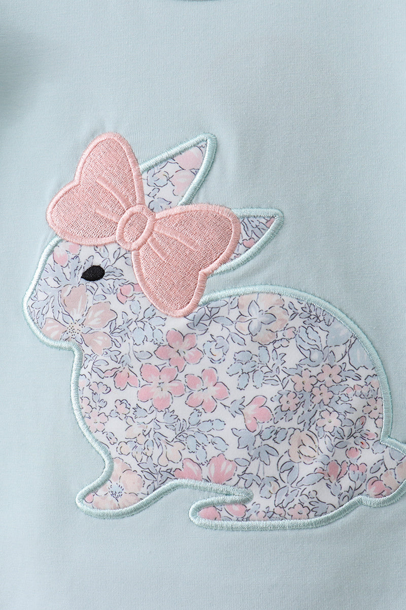 Blue Floral Bunny Applique Ruffle Skorts Set