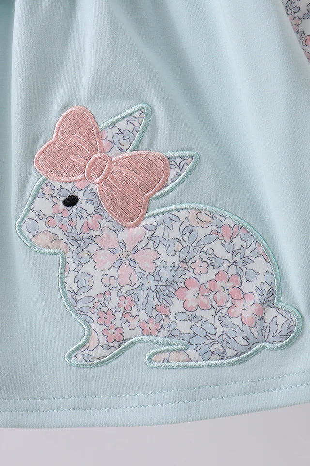 Blue Floral Bunny Applique Bloomer Set