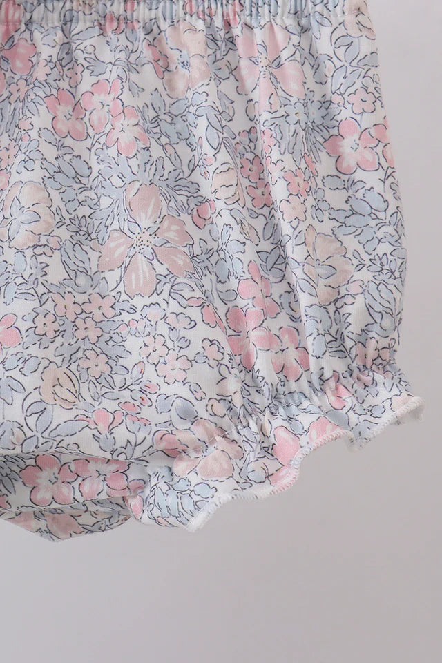 Blue Floral Bunny Applique Bloomer Set