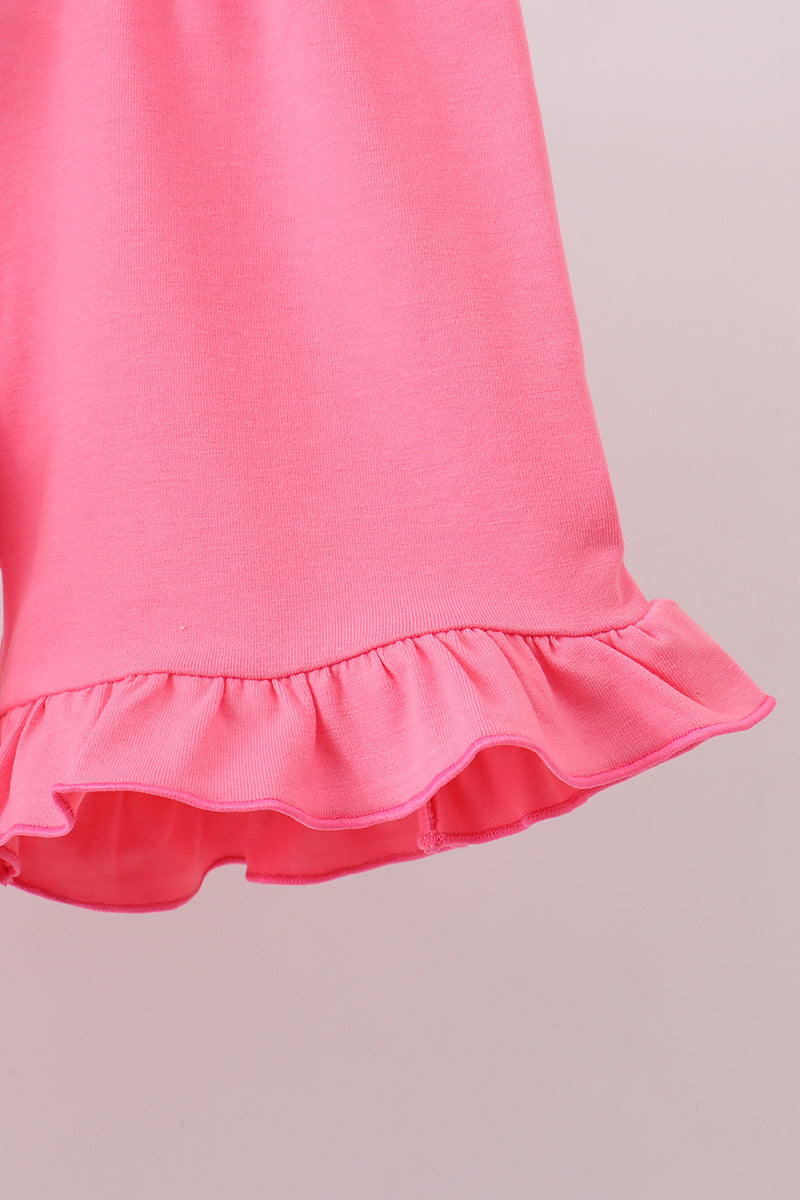 Pink Baseball Print Ruffle Shorts Set