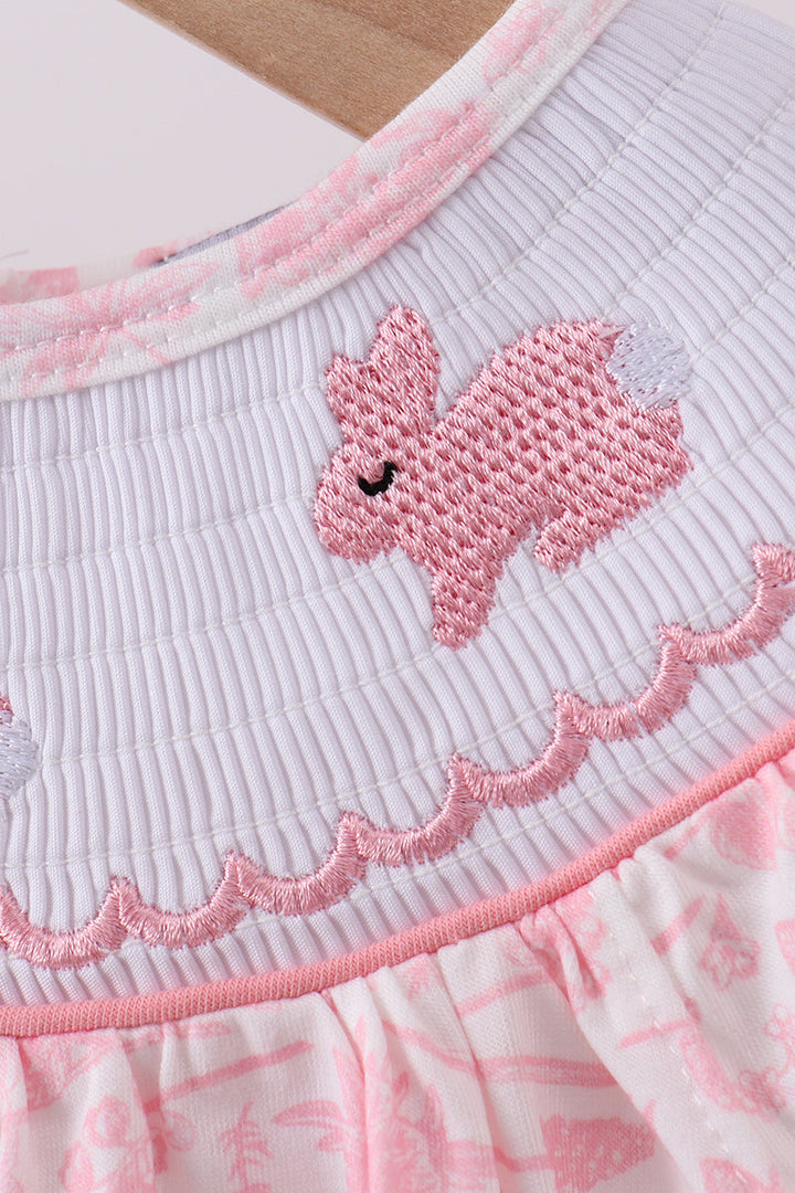 Pink Bunny Smocked Ruffle Bow Bubble