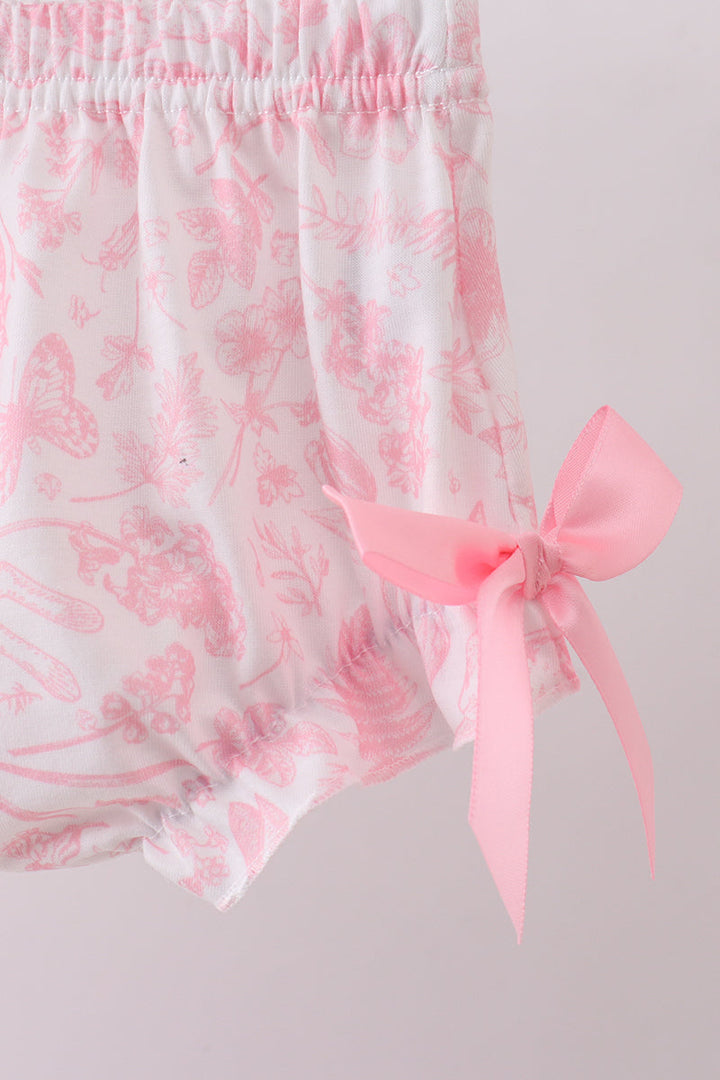 Pink Bunny Smocked Lace Collar Bow Bloomer Set