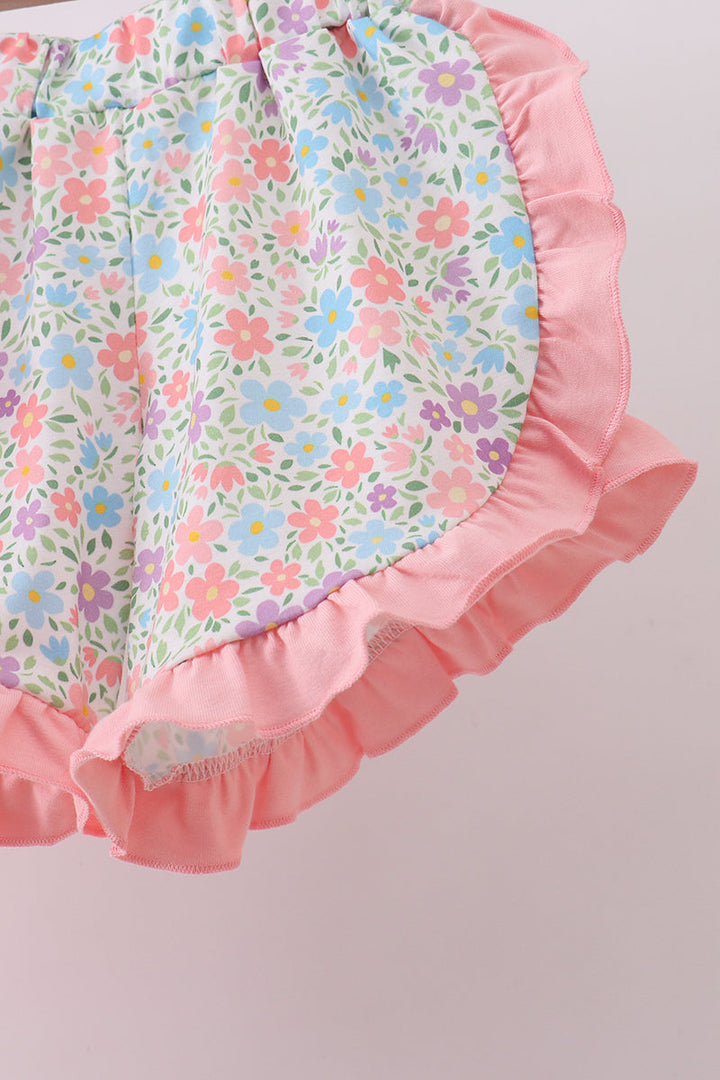 Pink Cross Applique Ruffle Shorts Set