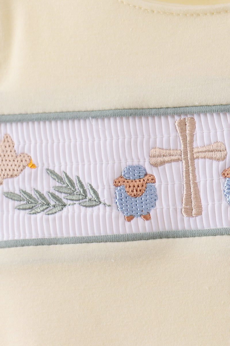 Yellow Cross Sheep Embroidered Bubble