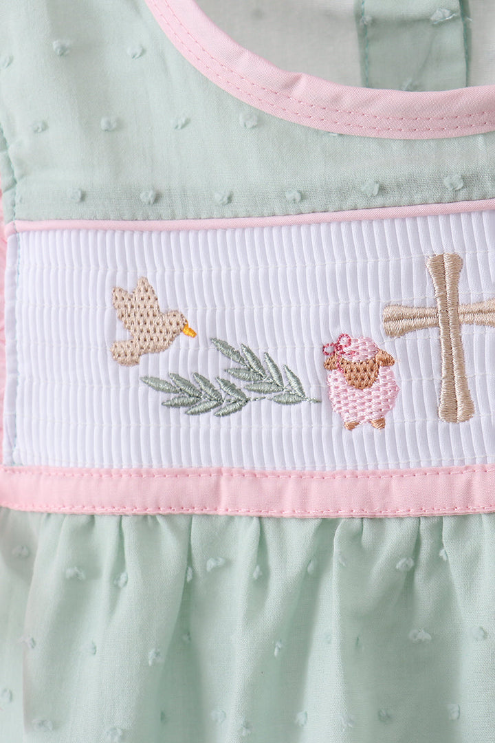 Green Swiss Dot Cross Sheep Ruffle Shorts Set