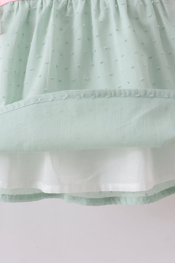 Green Swiss Dot Cross Sheep Ruffle Shorts Set