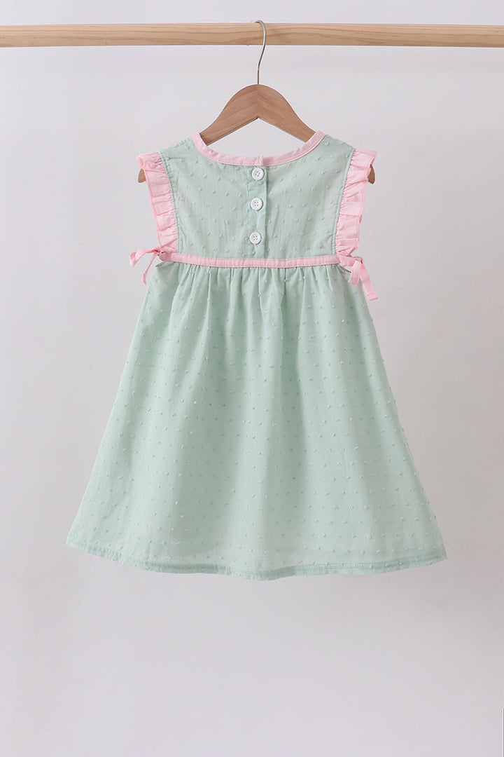 Green Swiss Dot Cross Sheep Ruffle Dress