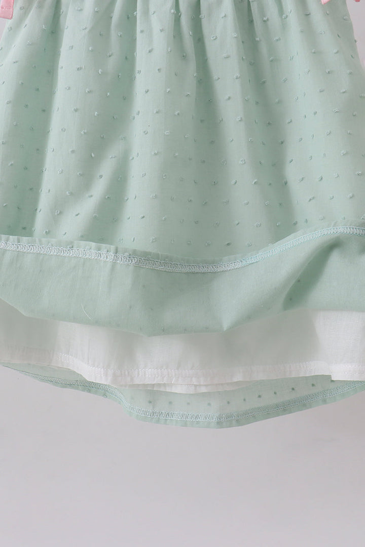 Green Swiss Dot Cross Sheep Ruffle Dress