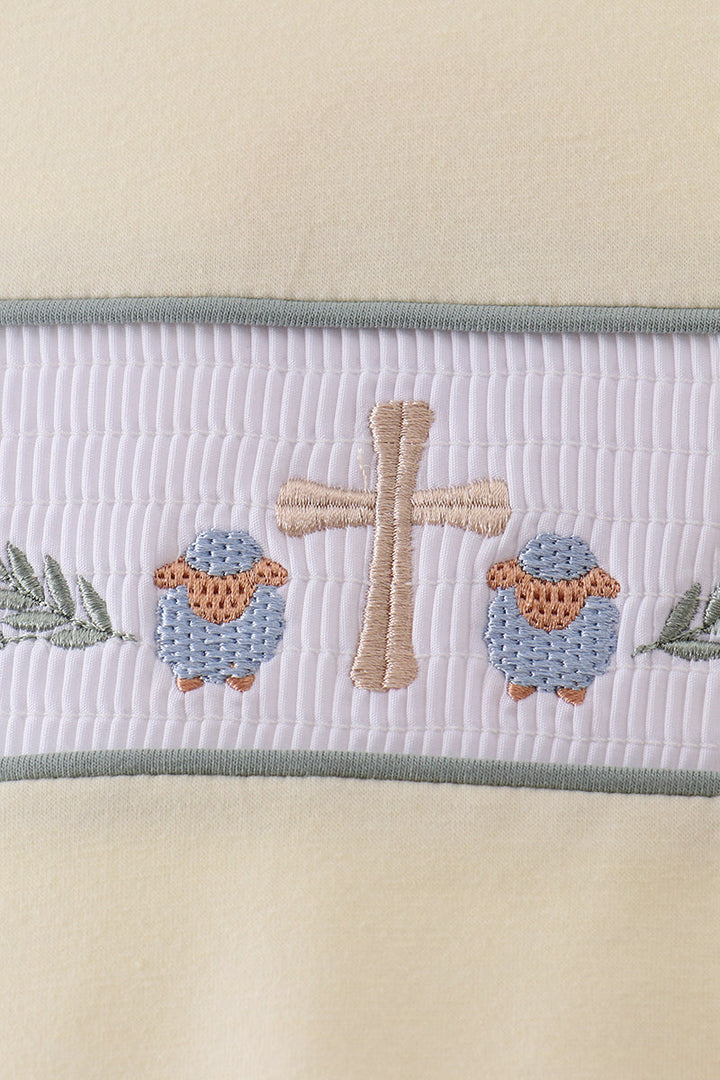 Yellow Cross Sheep Embroidered Top