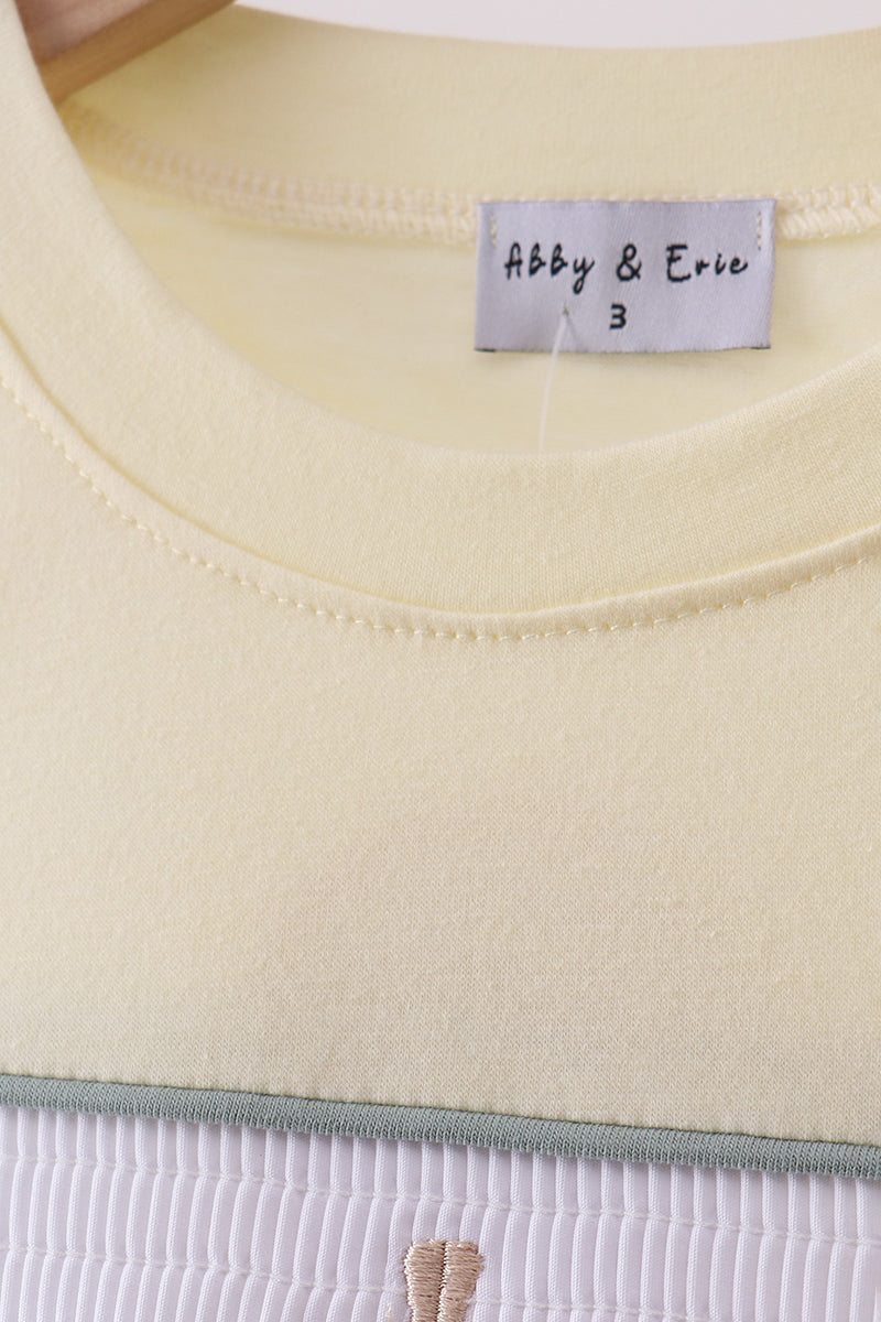 Yellow Cross Sheep Embroidered Top