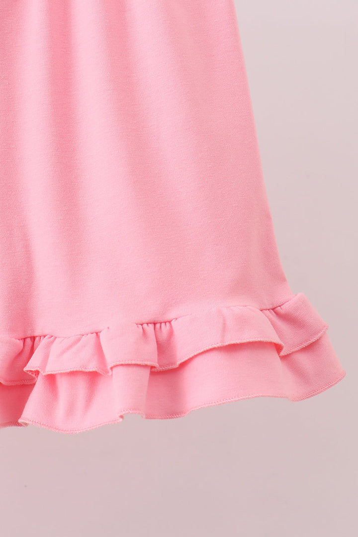 Pink Stripe Cross Applique Ruffle Shorts Set