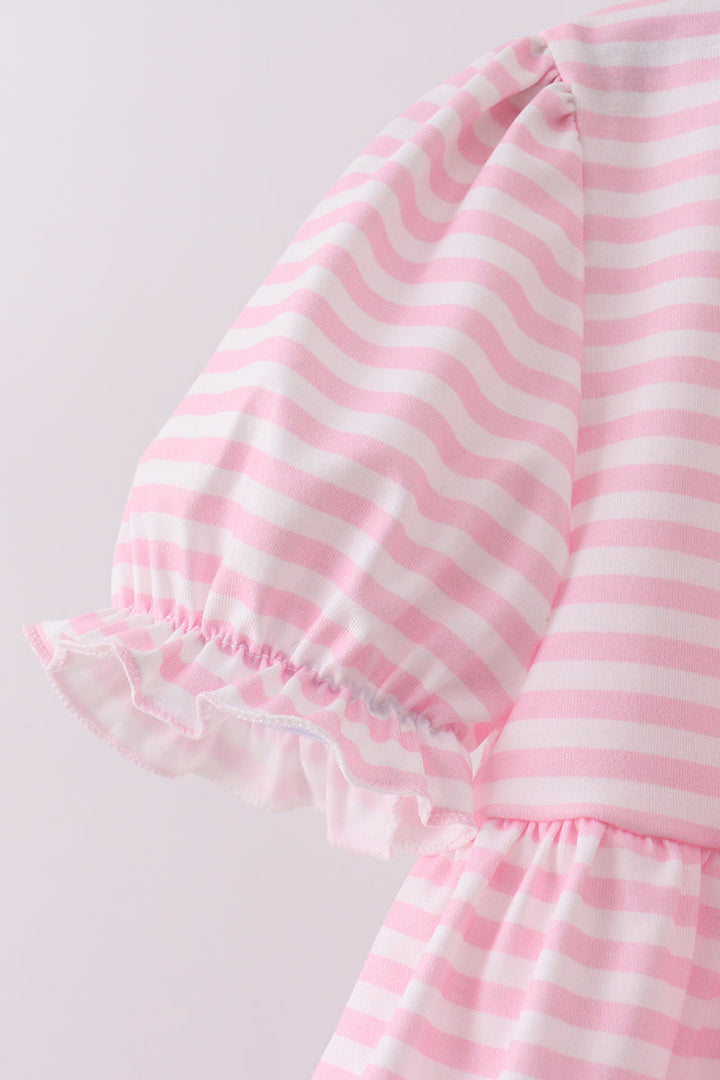 Pink Stripe Cross Applique Ruffle Shorts Set