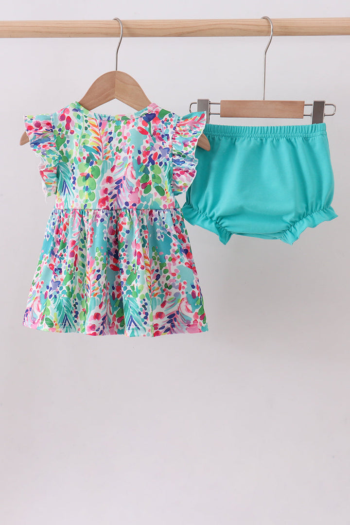 Blue Floral Ruffle Bloomer Set