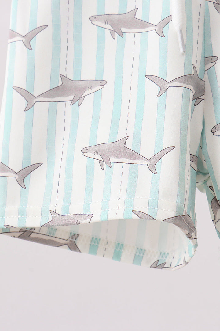 Green Stripe Shark UPF Swim Trunks