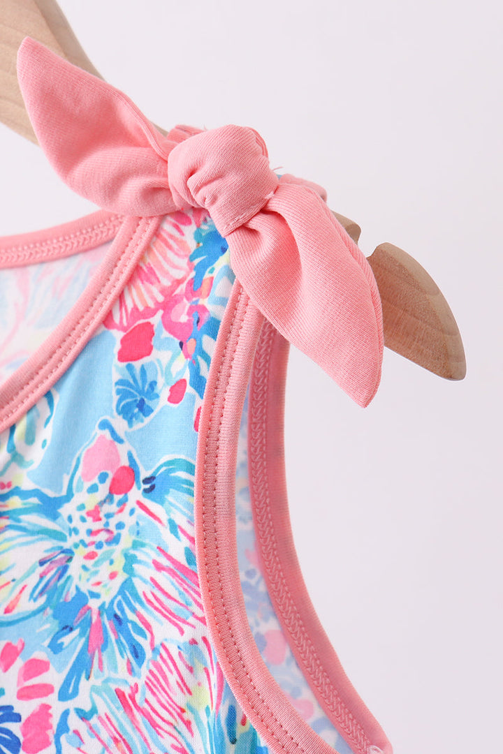 Pink Tropical Floral Print Ruffle Bow Bloomer Set