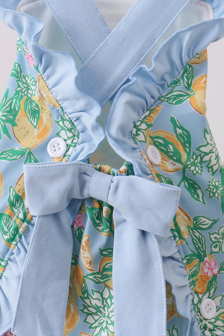 Green Lemon Print Ruffle Bubble
