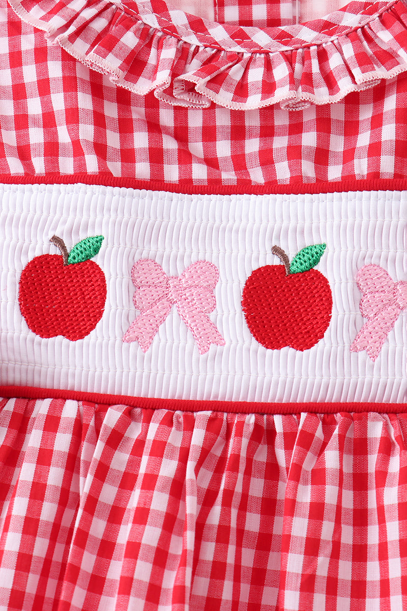 Red Apple Harvest Smocked Bow Dress