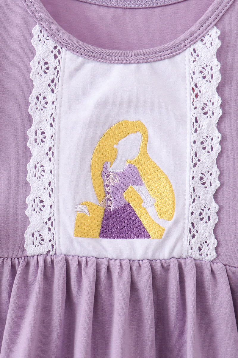Purple Character Embroidered Ruffle Bubble