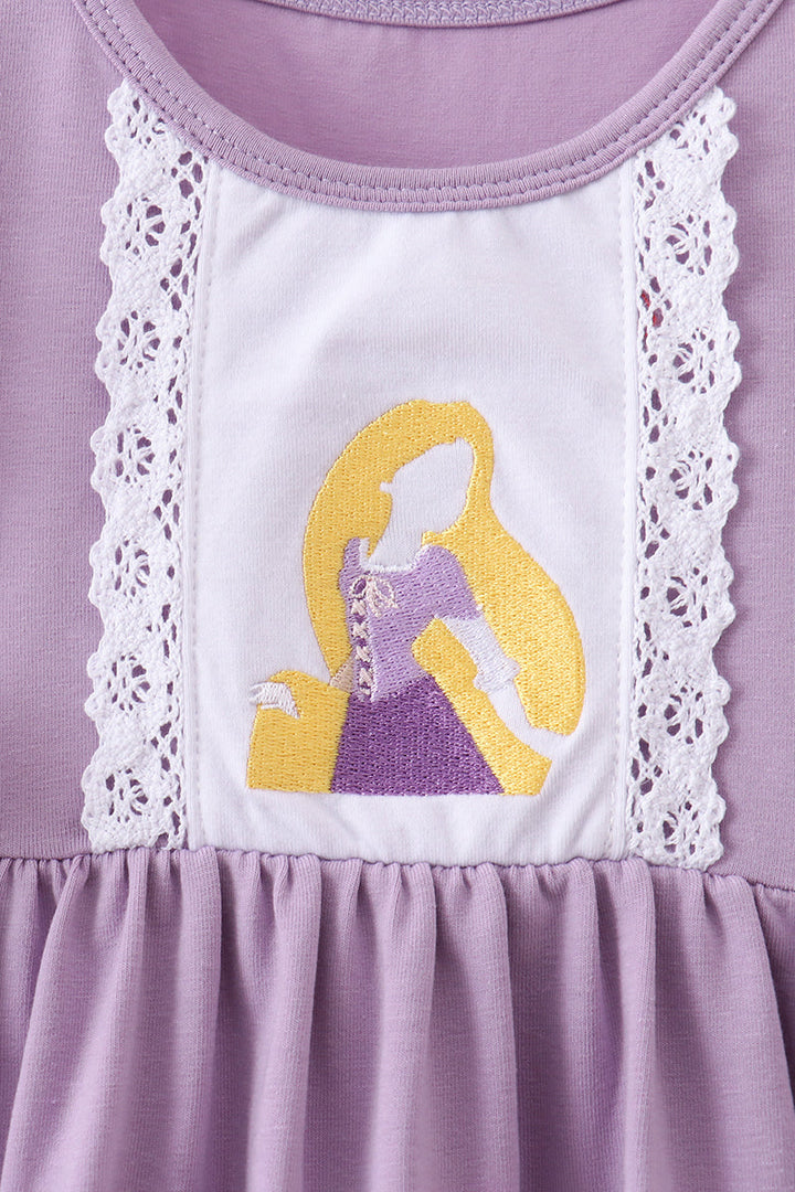 Purple Character Embroidered Ruffle Bubble