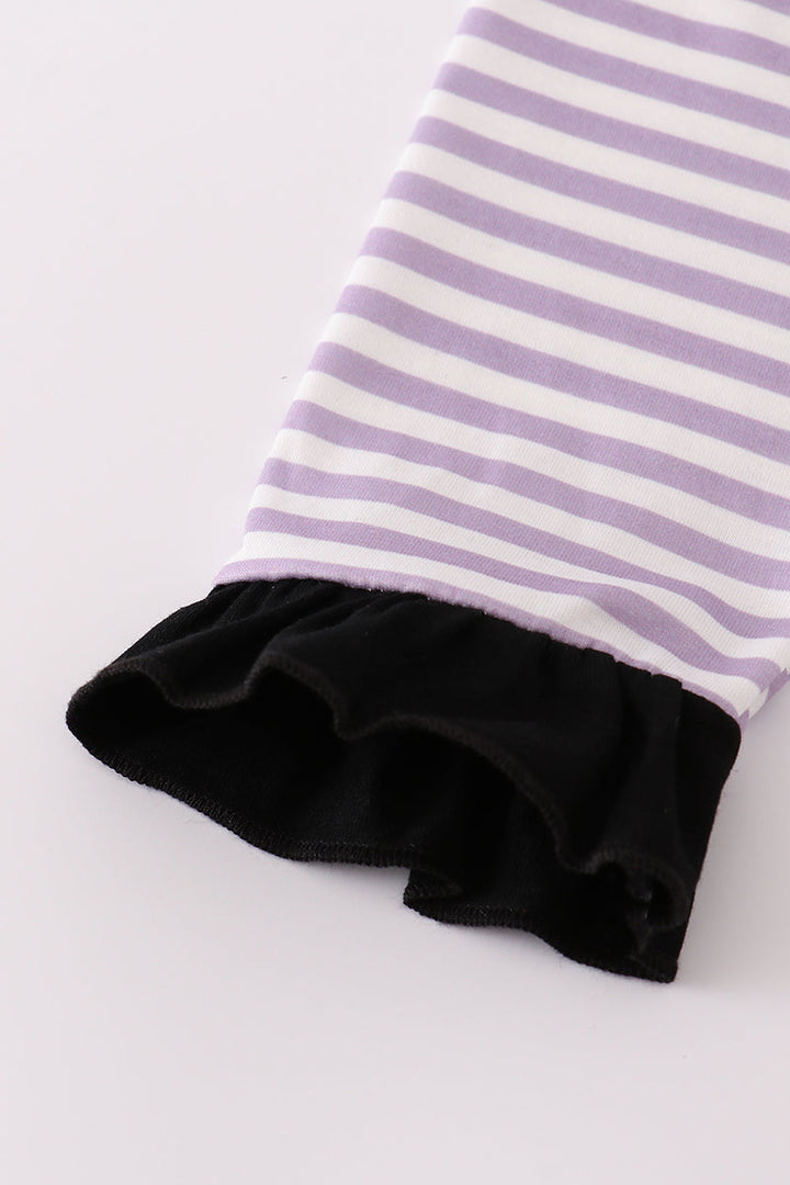 Purple Striped Spider Embroidered Pants Set
