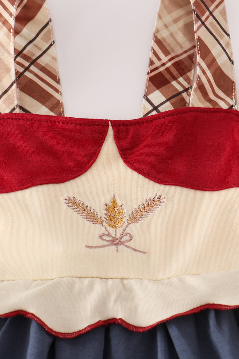 Wheat Embroidered Ruffle Pants Set