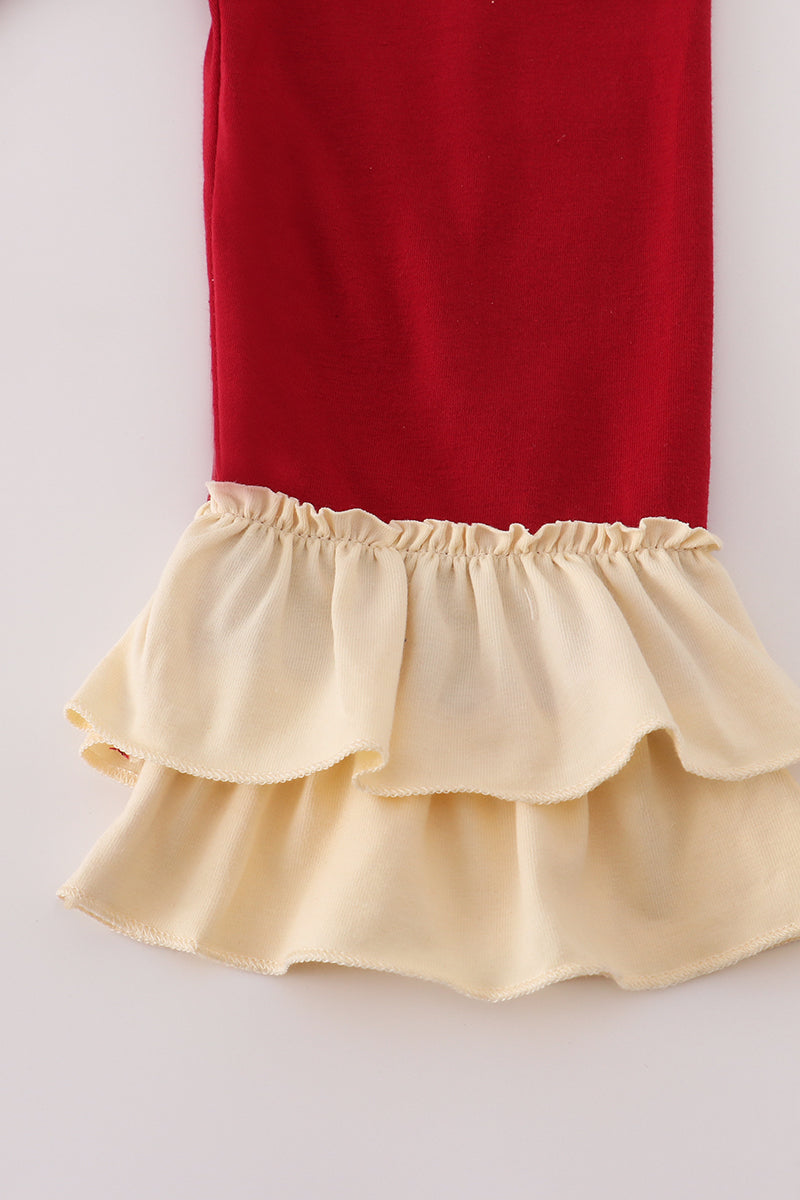 Wheat Embroidered Ruffle Pants Set