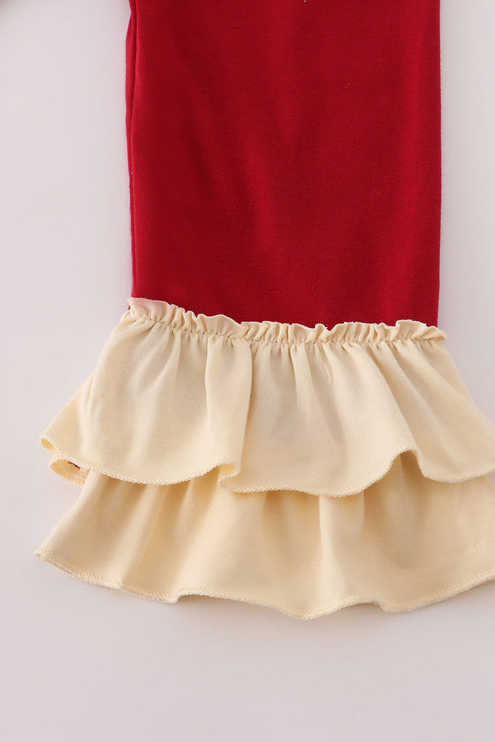 Wheat Embroidered Ruffle Pants Set