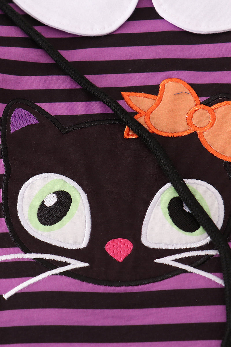 Purple Halloween Cat Stripe Dress 2 Piece Set