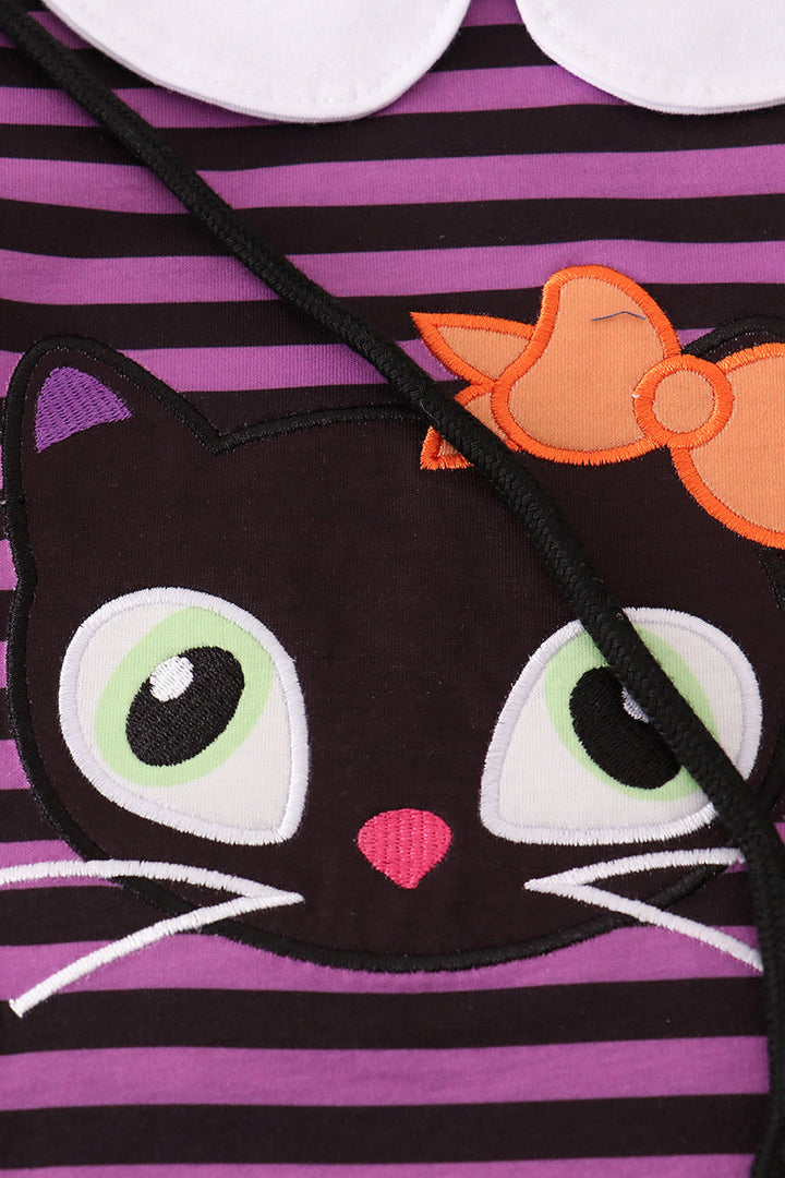 Purple Halloween Cat Stripe Dress 2 Piece Set