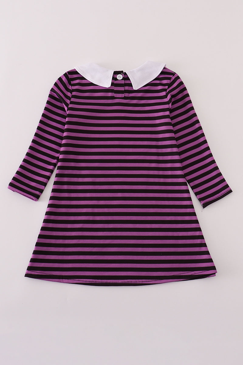 Purple Halloween Cat Stripe Dress 2 Piece Set