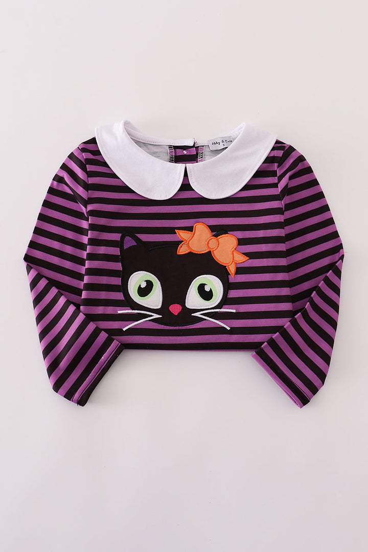 Purple Halloween Cat Stripe Dress 2 Piece Set