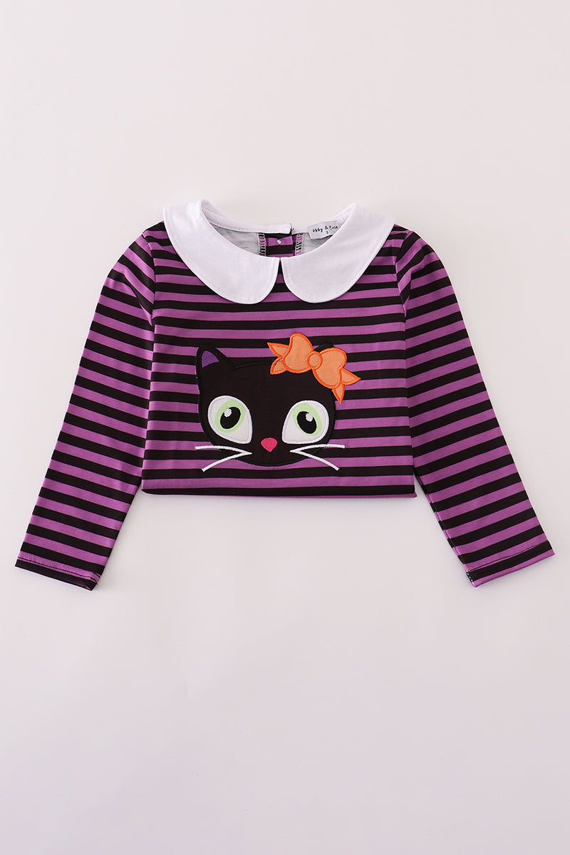 Purple Halloween Cat Stripe Dress 2 Piece Set
