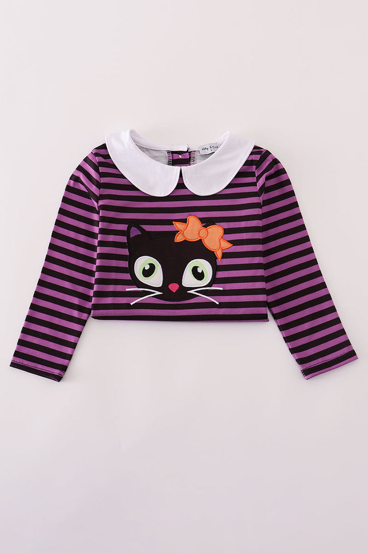 Purple Halloween Cat Stripe Dress 2 Piece Set