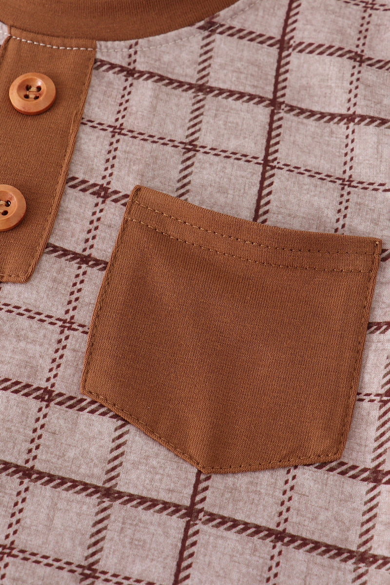 Brown Plaid Long Sleeve Top