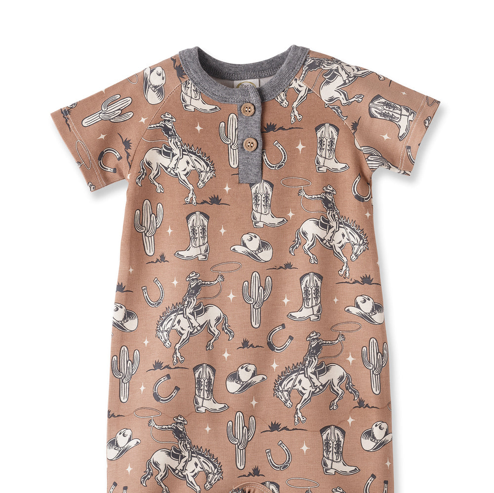 Brown Western Bamboo Shorty Romper