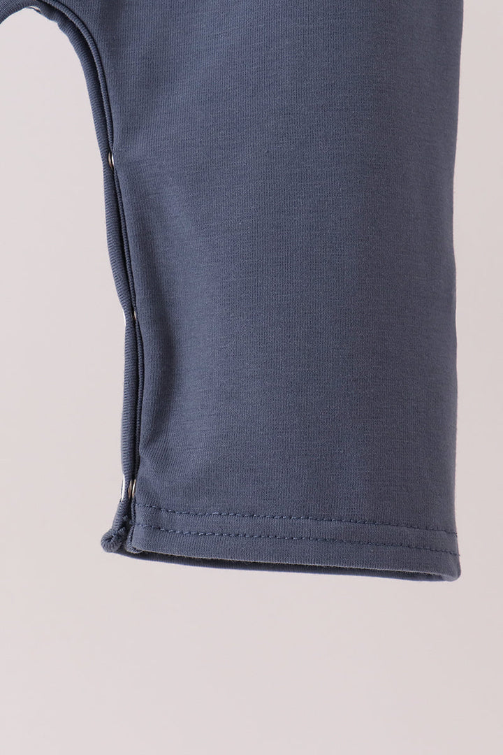 Navy toddler romper leg with stitched hem and cuff detail