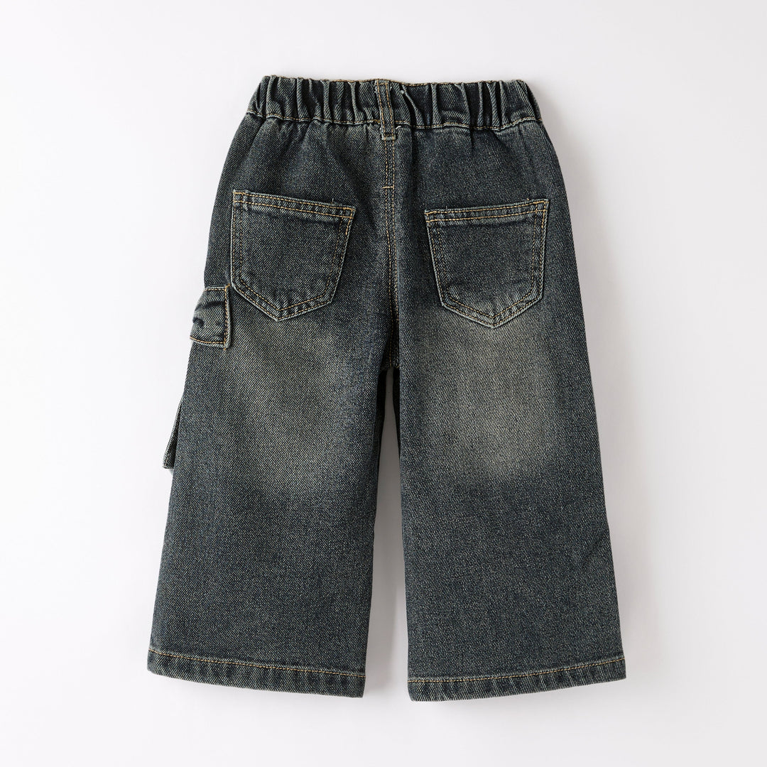 Girls Bow Stretch Wide Leg Jeans
