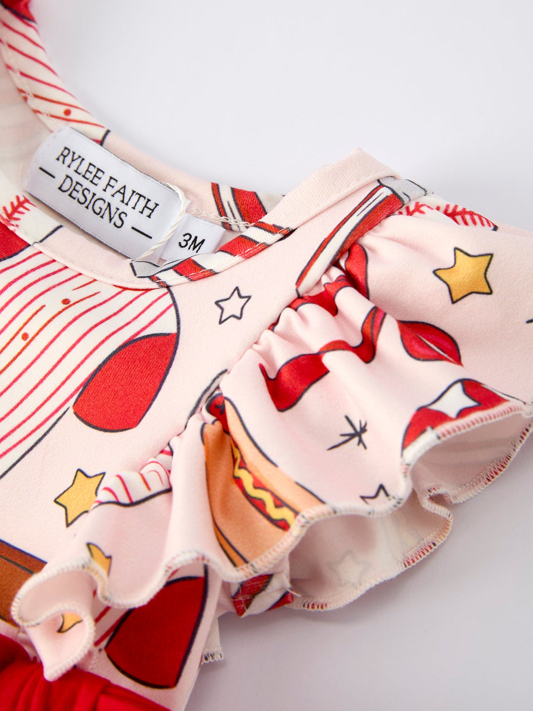 Romper with Red Bows Baseball Print