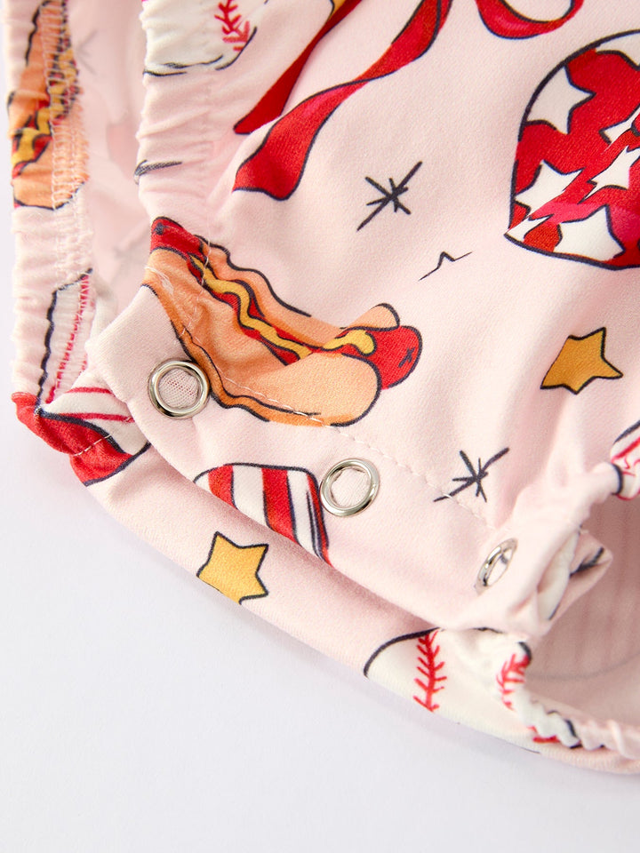 Romper with Red Bows Baseball Print