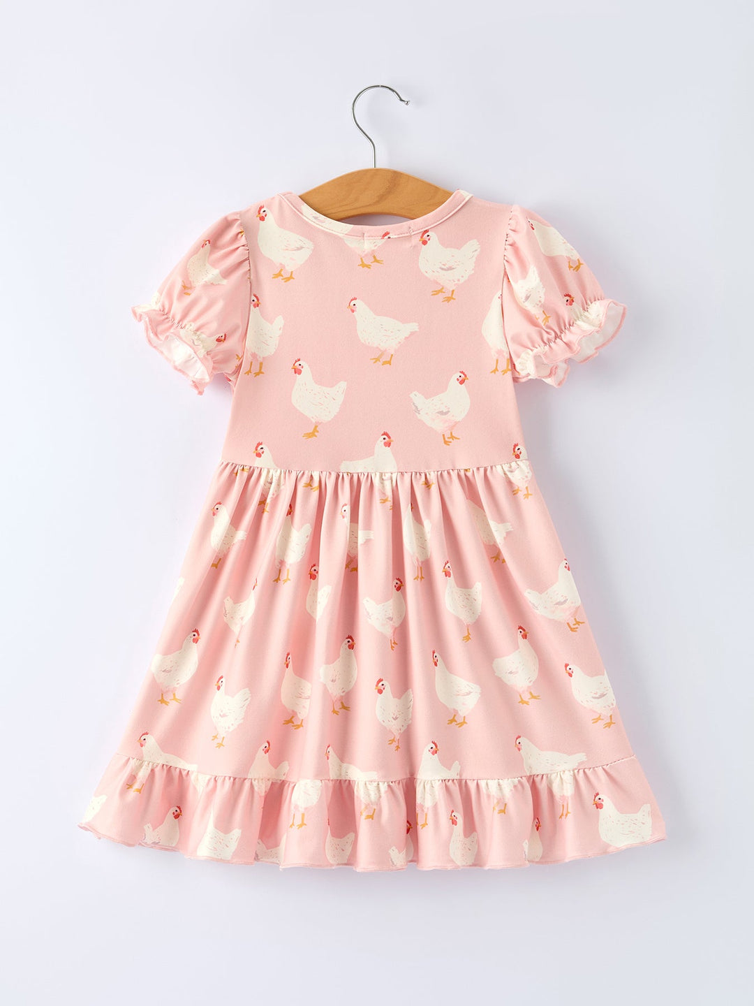 Farm Chicken Print Ruffle Dress