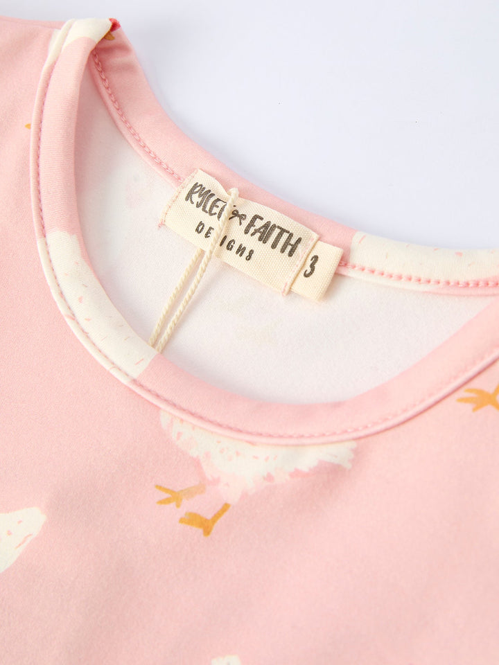 Farm Chicken Print Ruffle Dress