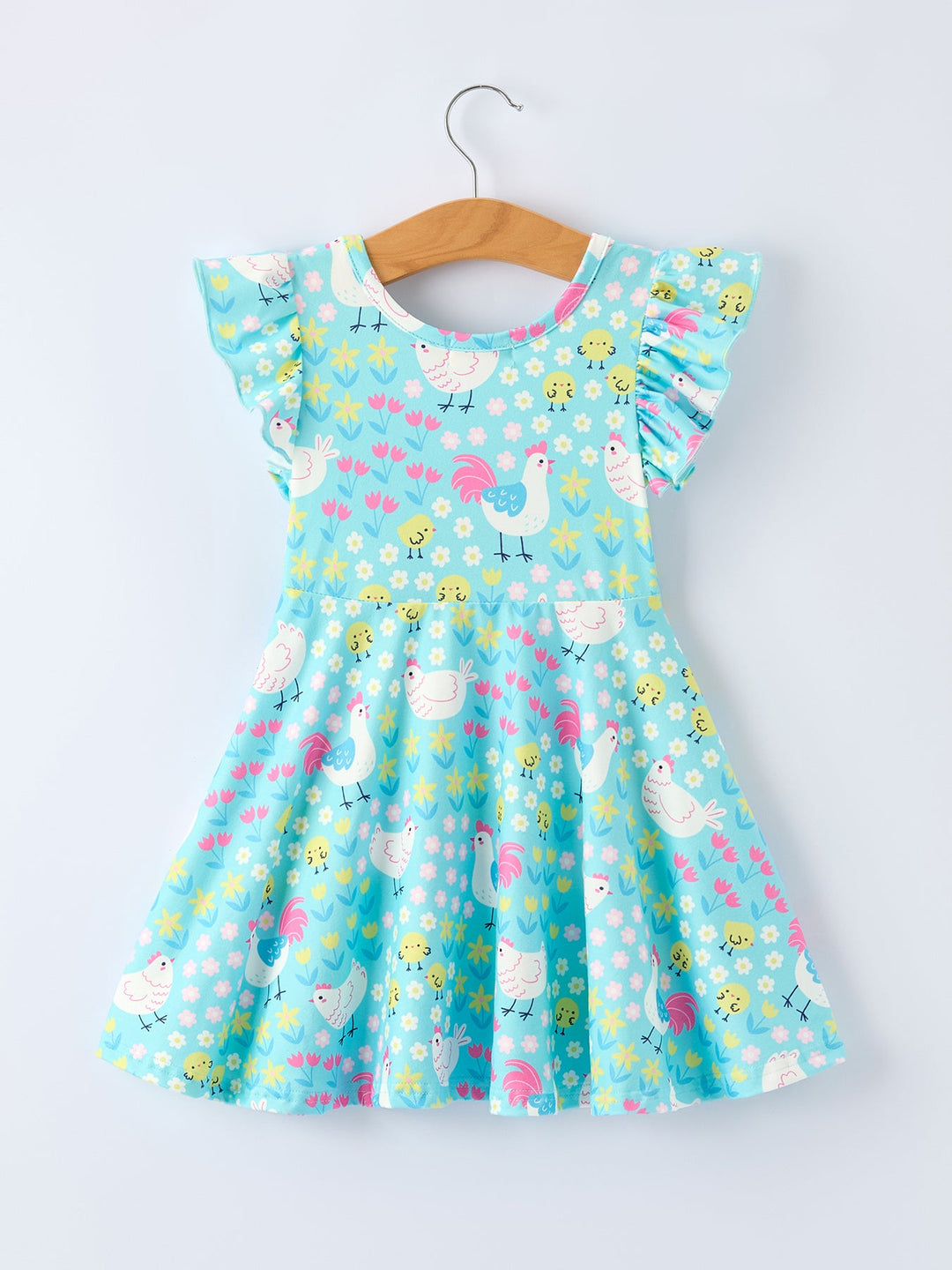 Aqua Chicken &amp; Floral Farm Print Dress
