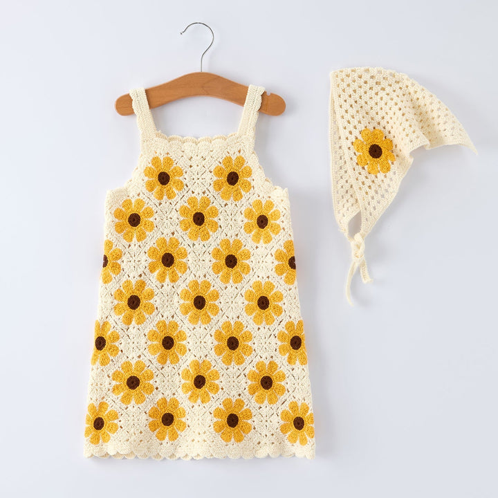 Crochet Sunflower Dress with Headscarf