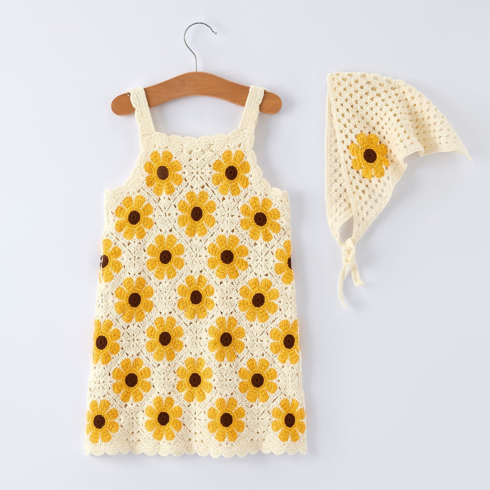 Crochet Sunflower Dress with Headscarf