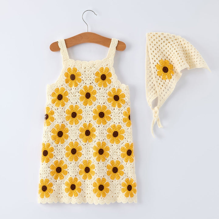 Crochet Sunflower Dress with Headscarf